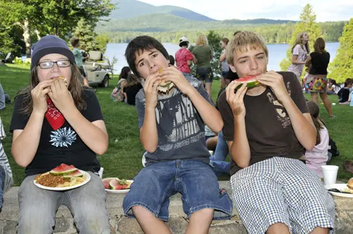 rechalleat – Long Lake Camp For The Arts Campers making funny faces and enjoying outdoor time together.