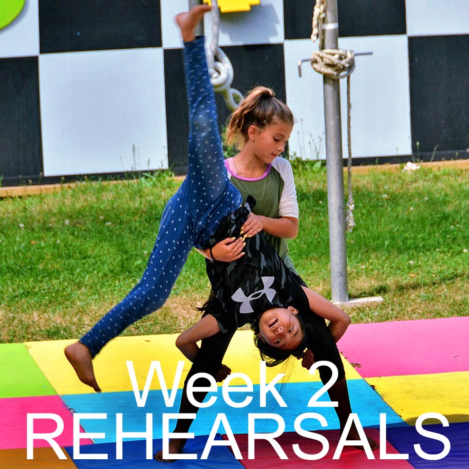 Actors rehearsing stage scenes during week two.