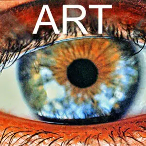 Close-up of a colorful eye artwork from the art program.