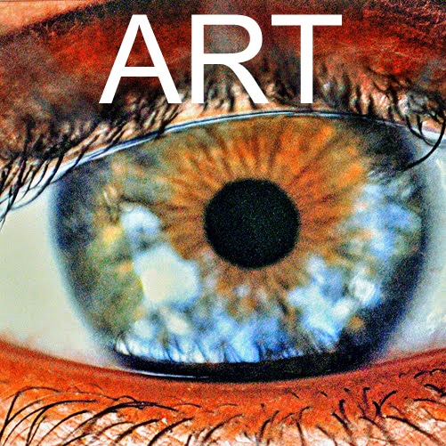 Close-up of a colorful eye artwork from the art program.