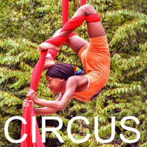 Acrobats performing a balancing act during the circus show.