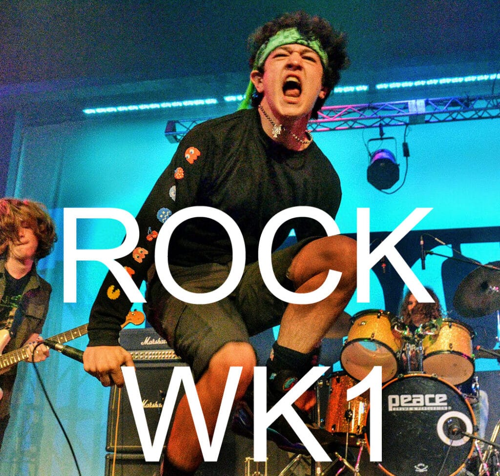 Rock band performing live during music week one.