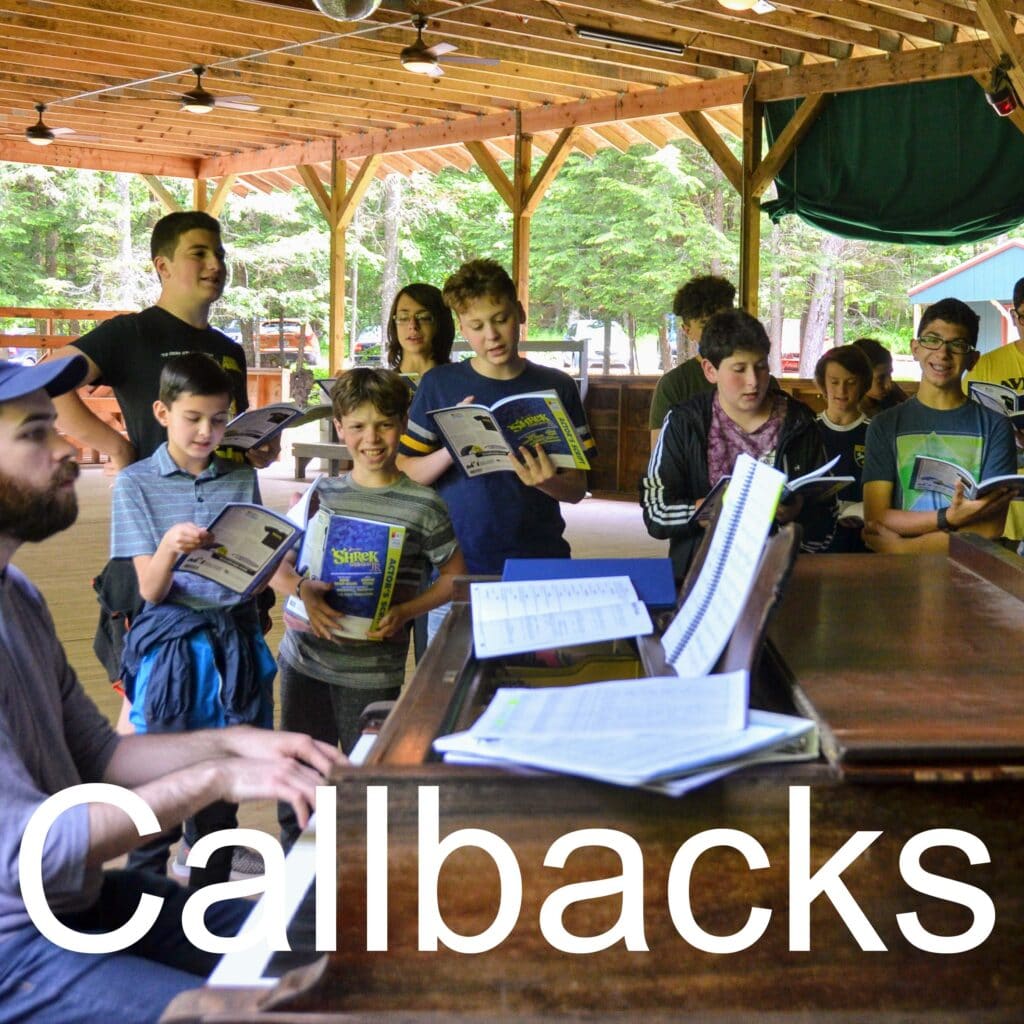 Callbacks rehearsal with campers singing at Long Lake Camp for the Arts