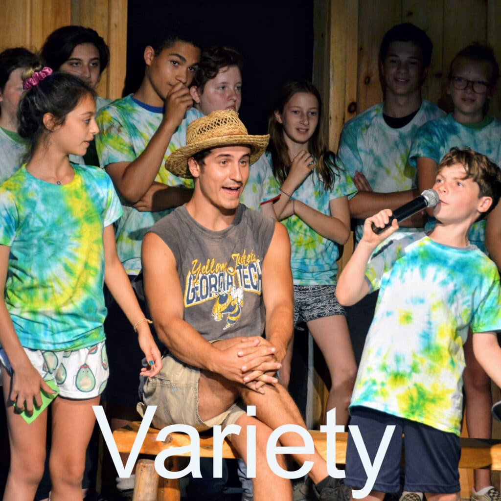 Campers performing in a variety show at Long Lake Camp