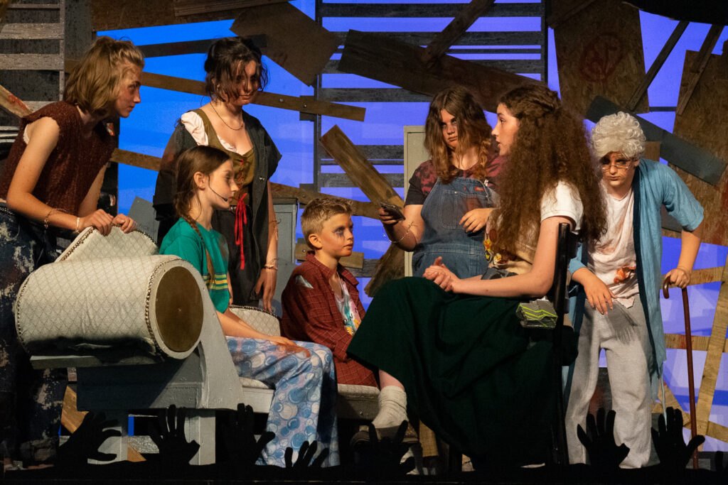 Long Lake Camp zombie stage production with young actors.