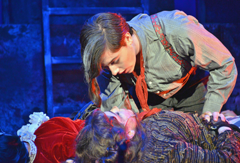 campers-performing-sweeney-todd-stage-drama – Long Lake Camp For The Arts Campers in character performing an intense scene from Sweeney Todd at performing arts camps