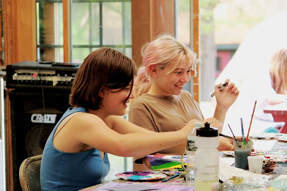 summer-performing-arts-camp-painting-session – Long Lake Camp For The Arts Teen campers painting during a summer performing arts camp in New York