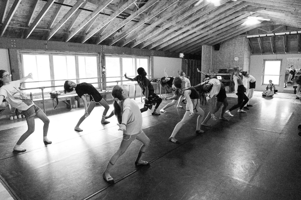 Picture10 – Long Lake Camp For The Arts Group of teen campers performing together during a cast call session.
