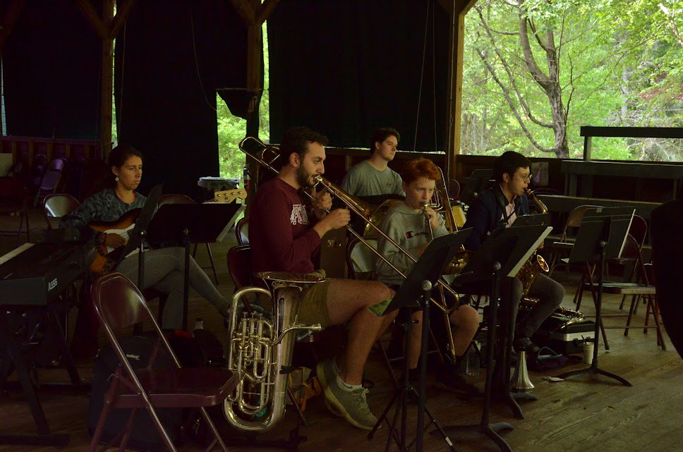 Picture12 – Long Lake Camp For The Arts Group of campers at summer camps playing musical instruments in a class led by professional instructors