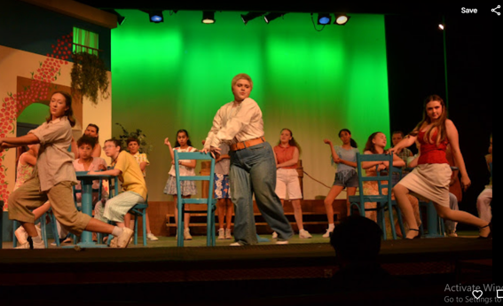 Picture1 – Long Lake Camp For The Arts Campers performing Mamma Mia on stage in full costume during a musical production