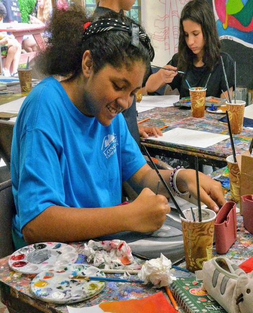 Picture31 – Long Lake Camp For The Arts A camper creating a painting during a fine arts class at summer camp.
