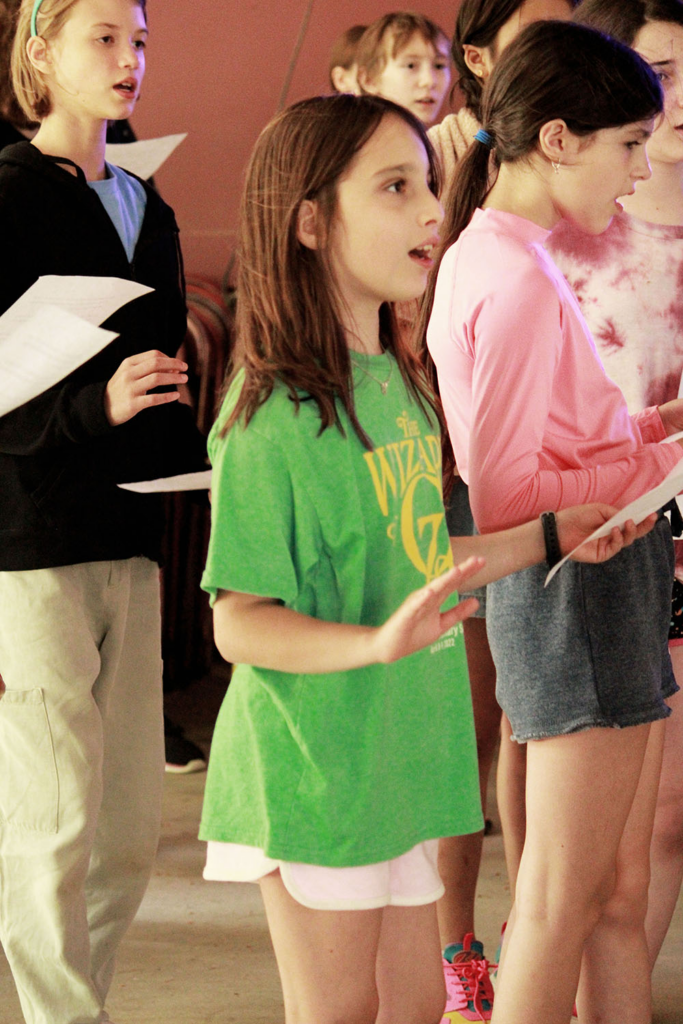 Picture16 – Long Lake Camp For The Arts Campers holding papers while practicing together in a group